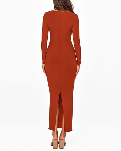 فستان خريف PRETTYGARDEN للسيدات 2024، مثير بأكمام طويلة، فساتين طويلة ضيقة للحفلات الراقصة (أحمر قرميدي، متوسط) in Kuwait