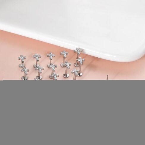 Lantine 1Pcs Cross Cz Threadless Push in Nose Rings Studs Implant Grade Titanium Flat Back Stud Earrings Lip Labret Medusa Monroe Helix Daith Cartilage Tragus Conch Lobe Piercing Jewelry in Saudi Arabia