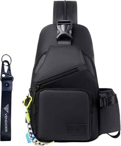 Convertible Anti-theft USB Port Sling Bag with Bottle Holder, Travel Hidden Zipper Crossbody Chest Shoulder Backpack (Black) in Saudi Arabia