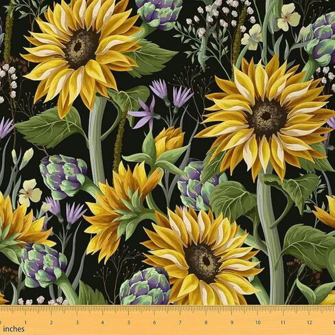 jejeloiu Sunflower Fabric by The Yard,Bee Upholstery Fabric,Botanical Floral Blossom Outdoor Fabric,Vintage Abstract Reupholstery Fabric for Chairs, 1 Yard, Yellow Blue in Kuwait