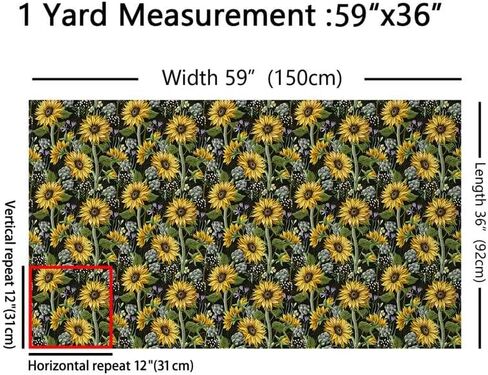 jejeloiu Sunflower Fabric by The Yard,Bee Upholstery Fabric,Botanical Floral Blossom Outdoor Fabric,Vintage Abstract Reupholstery Fabric for Chairs, 1 Yard, Yellow Blue in Kuwait