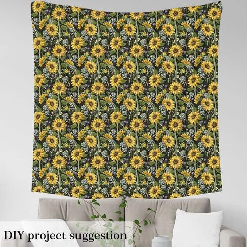jejeloiu Sunflower Fabric by The Yard,Bee Upholstery Fabric,Botanical Floral Blossom Outdoor Fabric,Vintage Abstract Reupholstery Fabric for Chairs, 1 Yard, Yellow Blue in Kuwait