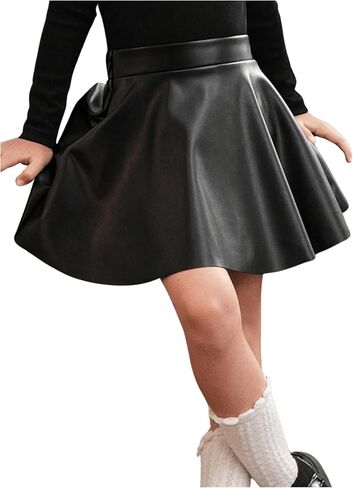 WDIRARA Toddler Girl's PU Leather Flared Mini Skirt High Waisted Skater A Line Skirt in Saudi Arabia
