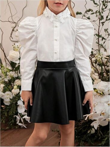 WDIRARA Toddler Girl's PU Leather Flared Mini Skirt High Waisted Skater A Line Skirt in Saudi Arabia