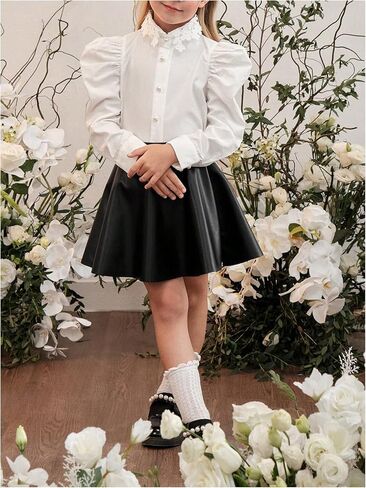WDIRARA Toddler Girl's PU Leather Flared Mini Skirt High Waisted Skater A Line Skirt in Saudi Arabia
