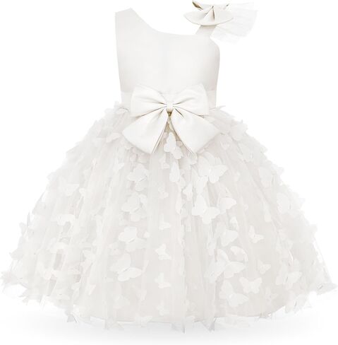 Uhnice Flower Girl Dress Floral Butterfly Tulle Tutu Bowknot for Wedding Birthday Party in Saudi Arabia