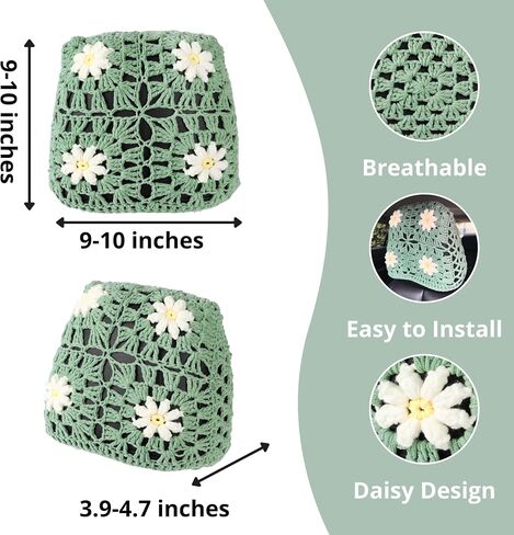 Crochet Seat Headrest Cover, Car Seat Pillow Protector, Cute Daisy Car Accessories for Women, Universal Seat Cover Boho Car Decor Fit Sedans,SUVs,Trucks-2 Packs (Blue-White Daisy) in Saudi Arabia