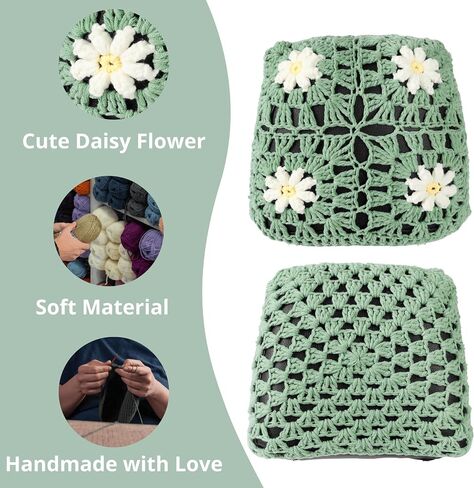Crochet Seat Headrest Cover, Car Seat Pillow Protector, Cute Daisy Car Accessories for Women, Universal Seat Cover Boho Car Decor Fit Sedans,SUVs,Trucks-2 Packs (Blue-White Daisy) in Saudi Arabia