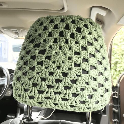 Crochet Seat Headrest Cover, Car Seat Pillow Protector, Cute Daisy Car Accessories for Women, Universal Seat Cover Boho Car Decor Fit Sedans,SUVs,Trucks-2 Packs (Blue-White Daisy) in Saudi Arabia