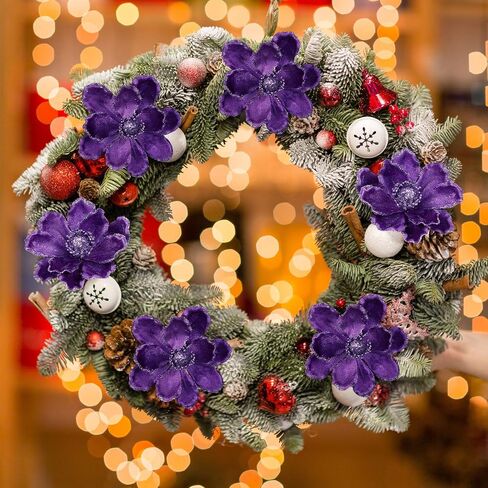 20 Pcs Christmas Glitter Poinsettia Magnolia Flowers Ornaments Large Heads Artificial Magnolia Flowers for Christmas Tree Xmas Wreath Holiday Wedding Decor (Purple) in Saudi Arabia
