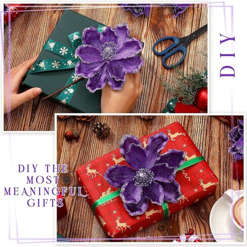 20 Pcs Christmas Glitter Poinsettia Magnolia Flowers Ornaments Large Heads Artificial Magnolia Flowers for Christmas Tree Xmas Wreath Holiday Wedding Decor (Purple) in Saudi Arabia