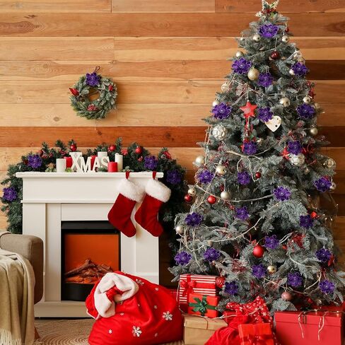 20 Pcs Christmas Glitter Poinsettia Magnolia Flowers Ornaments Large Heads Artificial Magnolia Flowers for Christmas Tree Xmas Wreath Holiday Wedding Decor (Purple) in Saudi Arabia