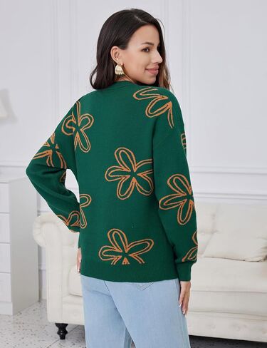 Women's Sweater Stretch Cable Knit Pullover Top Floral Crewneck Winter in Saudi Arabia