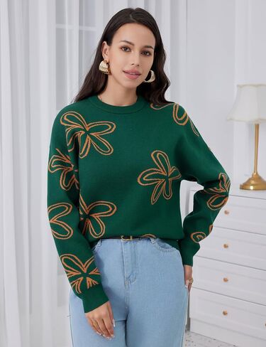 Women's Sweater Stretch Cable Knit Pullover Top Floral Crewneck Winter in Saudi Arabia