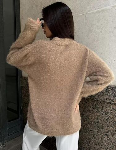 سترة COZYPOIN للسيدات من الموهير الغامض مفتوحة من الأمام وزر سفلي ورقبة على شكل حرف V وأكمام طويلة معطف منسوج بكتف منسدل (كاكي-M) in Kuwait