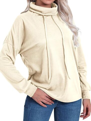 Ezcosplay Women Cowl Neck Sweatshirt Casual Long Sleeve Pullovers Shirt Drawstring Sport Loose Tops in Saudi Arabia