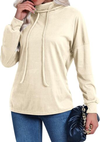 Ezcosplay Women Cowl Neck Sweatshirt Casual Long Sleeve Pullovers Shirt Drawstring Sport Loose Tops in Saudi Arabia