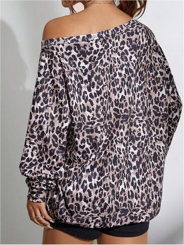 Milumia Women's Leopard Print One Off The Shoulder Sweatshirts Trendy Long Sleeve Pullover Top in Saudi Arabia
