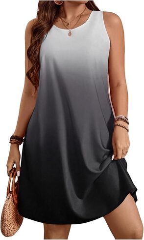 SOLY HUX Women's Plus Size Summer Dresses Ombre Sundress Casual Sleeveless Midi Tank Dresses Black and White 2XL in Saudi Arabia