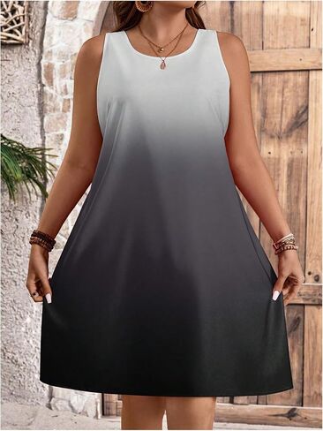 SOLY HUX Women's Plus Size Summer Dresses Ombre Sundress Casual Sleeveless Midi Tank Dresses Black and White 2XL in Saudi Arabia