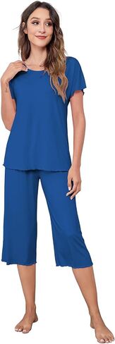 QUALFORT Bamboo Viscose Pajamas for Women Soft Capri Pants Loungewear S-3XL in Saudi Arabia
