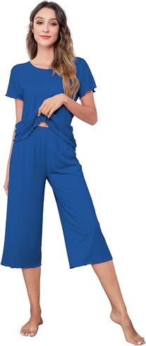 QUALFORT Bamboo Viscose Pajamas for Women Soft Capri Pants Loungewear S-3XL in Saudi Arabia
