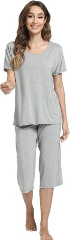 QUALFORT Bamboo Viscose Pajamas for Women Soft Capri Pants Loungewear S-3XL in Saudi Arabia