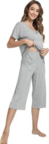 QUALFORT Bamboo Viscose Pajamas for Women Soft Capri Pants Loungewear S-3XL in Saudi Arabia