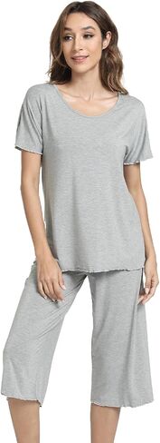 QUALFORT Bamboo Viscose Pajamas for Women Soft Capri Pants Loungewear S-3XL in Saudi Arabia