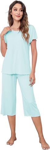 QUALFORT Bamboo Viscose Pajamas for Women Soft Capri Pants Loungewear S-3XL in Saudi Arabia