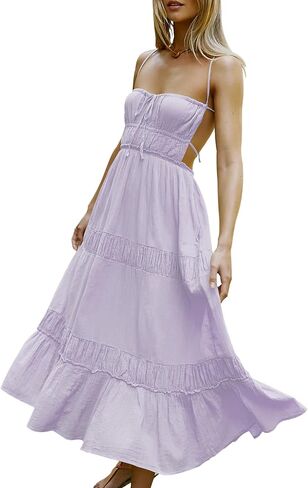 VIUTIL Womens Summer Backless Flowy Dress Clothes Sexy Beach Long Dress with Pockets 2024 in Saudi Arabia