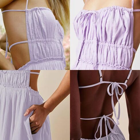 VIUTIL Womens Summer Backless Flowy Dress Clothes Sexy Beach Long Dress with Pockets 2024 in Saudi Arabia