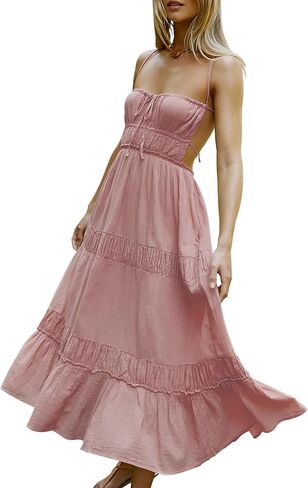 VIUTIL Womens Summer Backless Flowy Dress Clothes Sexy Beach Long Dress with Pockets 2024 in Saudi Arabia