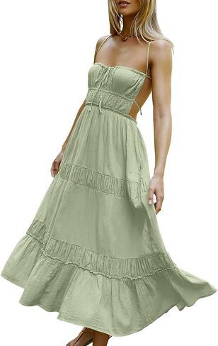 VIUTIL Womens Summer Backless Flowy Dress Clothes Sexy Beach Long Dress with Pockets 2024 in Saudi Arabia