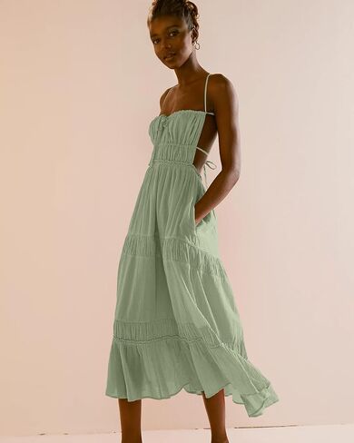 VIUTIL Womens Summer Backless Flowy Dress Clothes Sexy Beach Long Dress with Pockets 2024 in Saudi Arabia