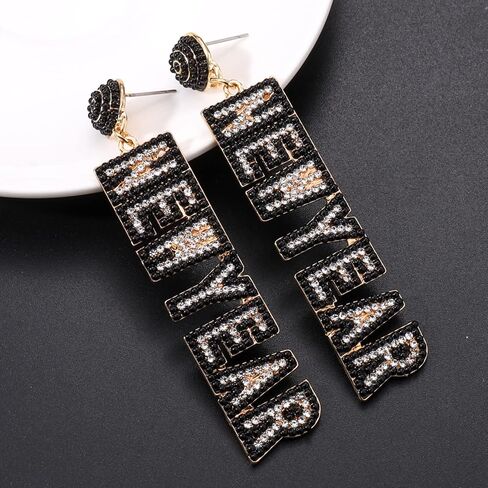 Happy New Year Earrings for Women Beaded Holiday Earrings Rhinestone NEW YEAR Letter Dangle Earrings 2024 New Year's Eve Festive Party Jewelry Gifts in Kuwait