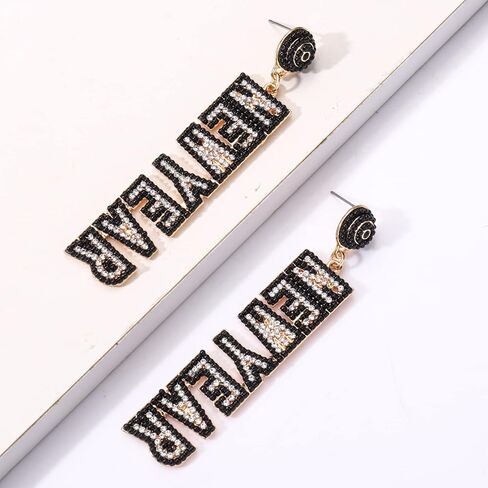 Happy New Year Earrings for Women Beaded Holiday Earrings Rhinestone NEW YEAR Letter Dangle Earrings 2024 New Year's Eve Festive Party Jewelry Gifts in Kuwait