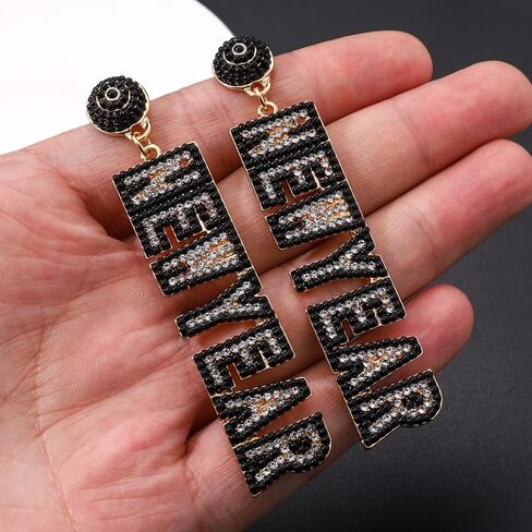 Happy New Year Earrings for Women Beaded Holiday Earrings Rhinestone NEW YEAR Letter Dangle Earrings 2024 New Year's Eve Festive Party Jewelry Gifts in Kuwait
