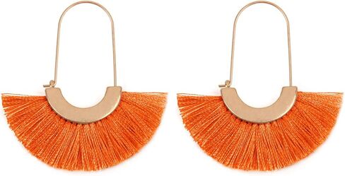 RIAH FASHION Bohemian Lightweight Silky Thread Tassel Statement Drop Earrings - Chandelier Duster, Sparkly Druzy Jewel Stone in Saudi Arabia