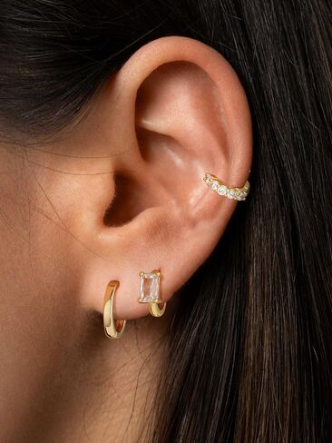Gold Hoop Earrings Set for Women, 14K Gold Plated Huggie Hoop Earring Hypoallergenic Open Lightweight Earrings Cubic Zirconia Cartilage Tiny Earrings Jewelry for Women Gift in Saudi Arabia