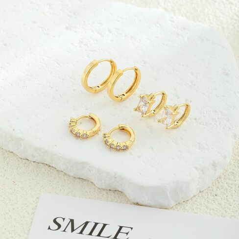 Gold Hoop Earrings Set for Women, 14K Gold Plated Huggie Hoop Earring Hypoallergenic Open Lightweight Earrings Cubic Zirconia Cartilage Tiny Earrings Jewelry for Women Gift in Saudi Arabia