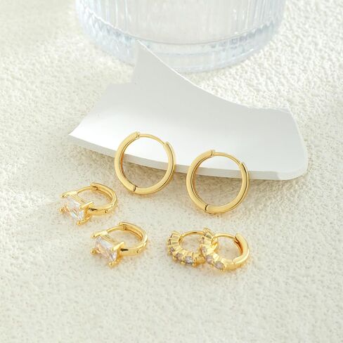 Gold Hoop Earrings Set for Women, 14K Gold Plated Huggie Hoop Earring Hypoallergenic Open Lightweight Earrings Cubic Zirconia Cartilage Tiny Earrings Jewelry for Women Gift in Saudi Arabia