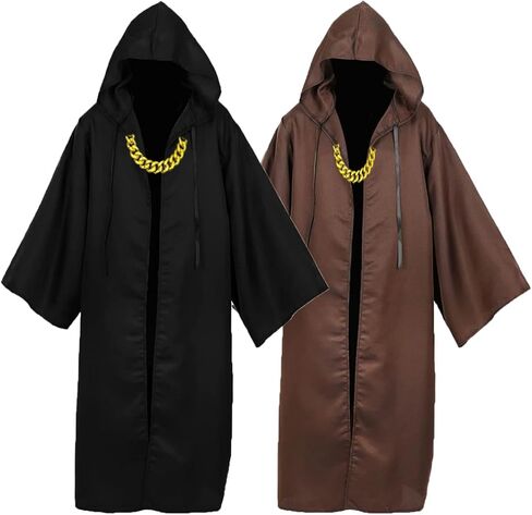 Long Cloak with Necklace Hip Hop Outfit Friar Monk Robe Knight Wizard Cape Halloween Costume Adult Teens Party Props in Saudi Arabia