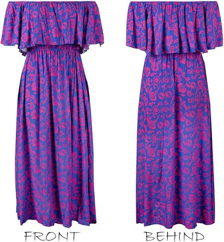CUPSHE Women Ruffle Floral Maxi Summer Dress Off Shoulder Short Sleeve Backless Flounce Bodice Slit Hem Beach Dresses in Saudi Arabia