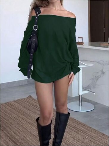 MakeMeChic Women's Off The Shoulder Sweatshirt Tops Y2k Oversized Graphic T Shirt in Saudi Arabia