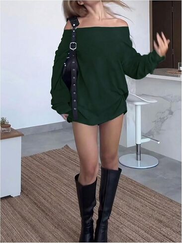 MakeMeChic Women's Off The Shoulder Sweatshirt Tops Y2k Oversized Graphic T Shirt in Saudi Arabia