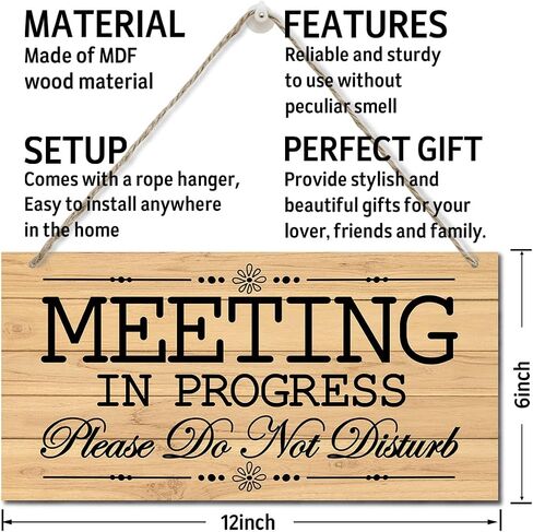 Meeting in Progress Wood Decor Sign, Please Do Not Disturb Decor Wooden Signs, Hanging Printed Wall Plaque Wood Signs, Door Wood Sign Decor, Door Sign for Office Commerical 12x6 inch in Saudi Arabia