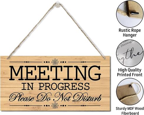 Meeting in Progress Wood Decor Sign, Please Do Not Disturb Decor Wooden Signs, Hanging Printed Wall Plaque Wood Signs, Door Wood Sign Decor, Door Sign for Office Commerical 12x6 inch in Saudi Arabia