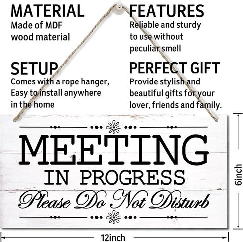 Meeting in Progress Wood Decor Sign, Please Do Not Disturb Decor Wooden Signs, Hanging Printed Wall Plaque Wood Signs, Door Wood Sign Decor, Door Sign for Office Commerical 12x6 inch in Saudi Arabia