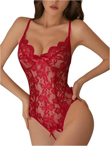 SOLY HUX Women's Floral Lace Teddy Bodysuits Adjustable Straps Open Back One Piece Sexy Lingerie in Saudi Arabia